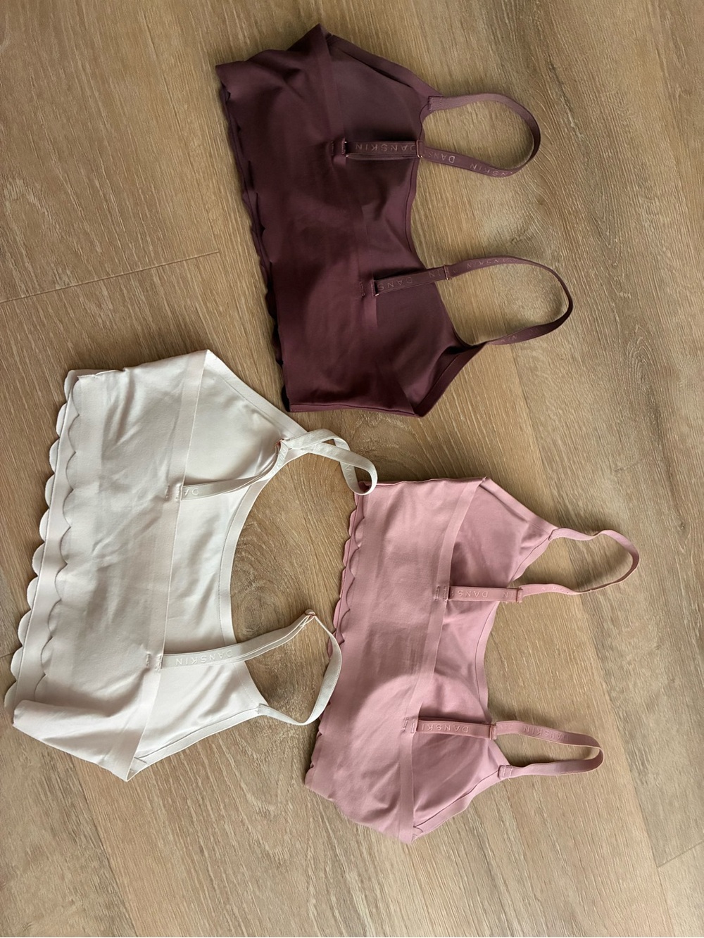 Danskin 3-Pack Scalloped Bralettes in Cream, Pink & Brown - Picture 2 of 9